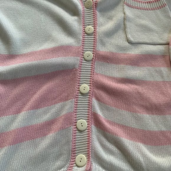 Vintage Fair Kei Pastel Pink Striped Cardigan Sweater - Picture 9 of 9